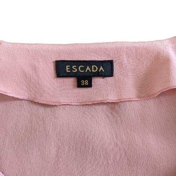 Escada Silk Flutter Sleeve Top Sheer Pink size 8 - Picture 8 of 11